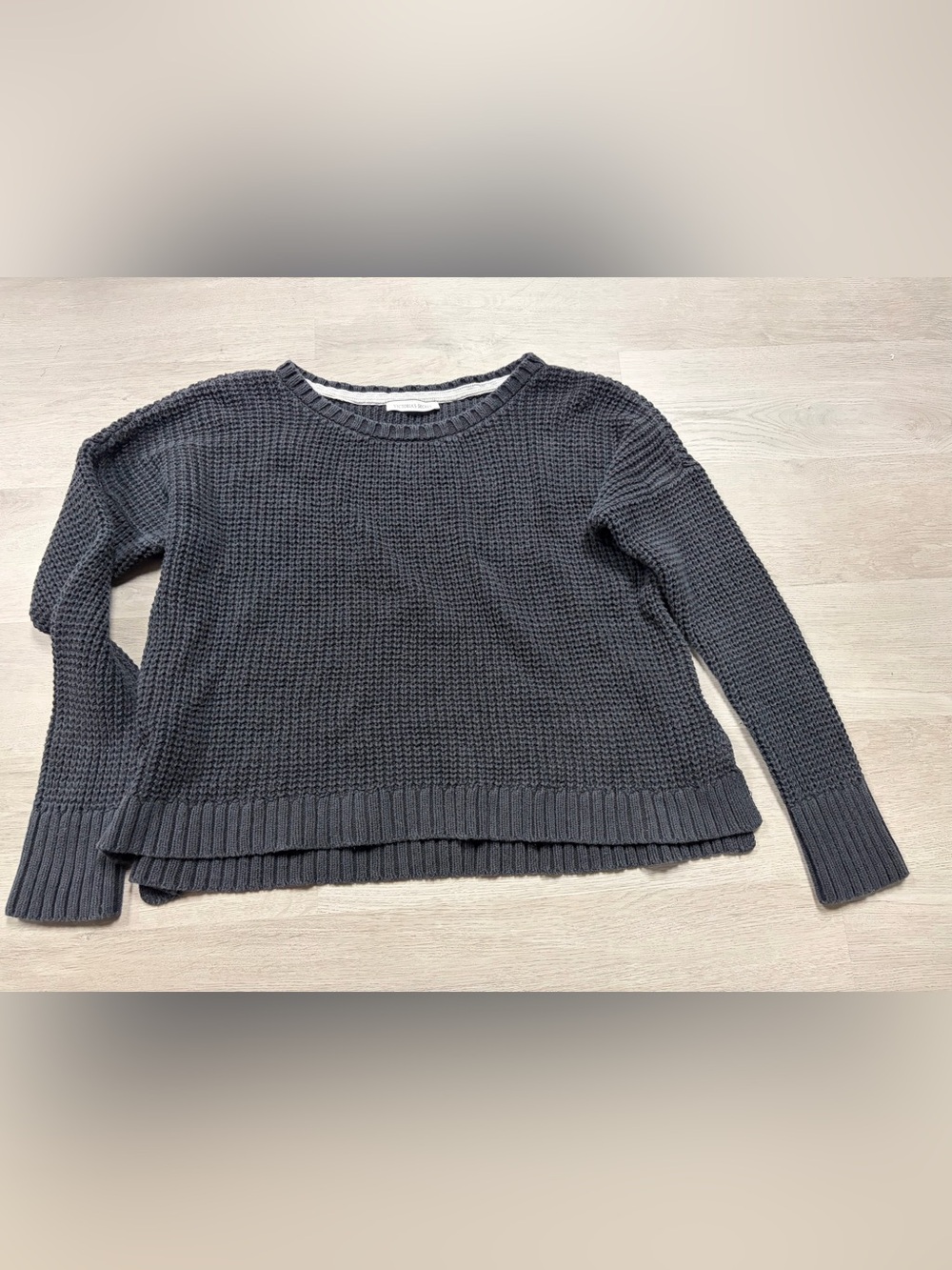 Victoria's Secret Charcoal Crewneck Waffle Knit Cropped Sweater